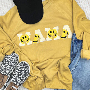 Smiley Chenille Embroidered Patch Mama Crewneck