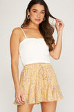 Yellow Floral Flounce Woven Printed Shorts
