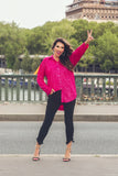 Hot Pink Sequin Button Up Top