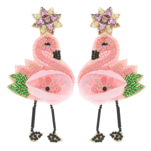 Crystal and Sequin Pink Flamingo Earrings