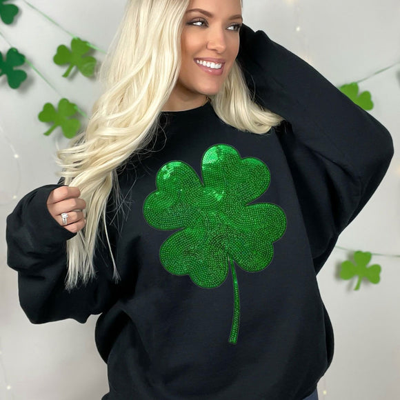 Lucky One Shamrock Sequin Patch Crewneck