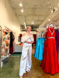 Marry Me Off The Shoulder Satin Jumpsuit