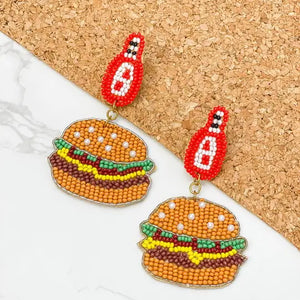 Hamburger Beaded Dangle Earrings