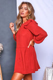 Rust Ruffle Drop Waist Knit Dress