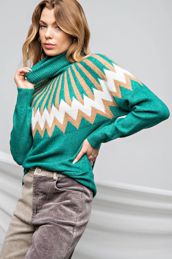 Hunter Green Geometrically Ethnic Sweater